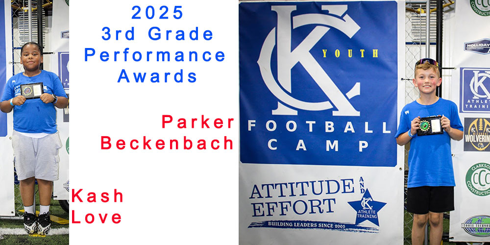 2025 Kansas City Youth Football Camp Performance Awards for 3rd Graders Parker Beckenbach and Kash Love