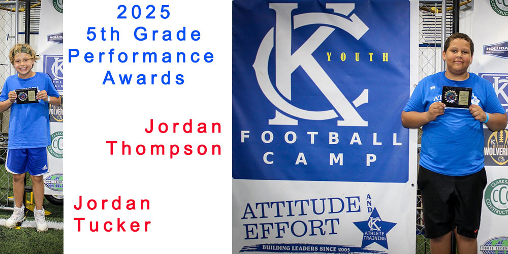 2025 Kansas City Youth Football Camp Performance Awards for 5th Graders Jordan Tucker and Jordan Thompson
