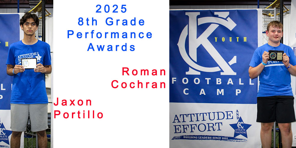 2025 Kansas City Youth Football Camp Performance Awards for 8th Graders Jaxon Portillo and Roman Cochran